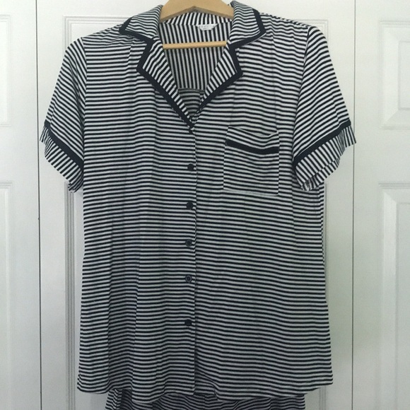 EKOUAER Black and White Stripe Pajama Short Set Size L - Picture 2 of 7